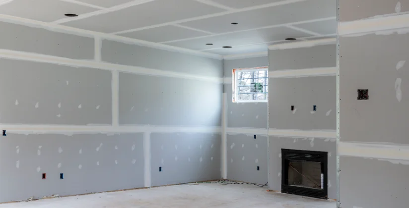 Fire-rated Type X drywall panels installed on a wall